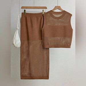 New to Posh C 🍁| Euro Style Boho Brown Knit Two-Piece Set